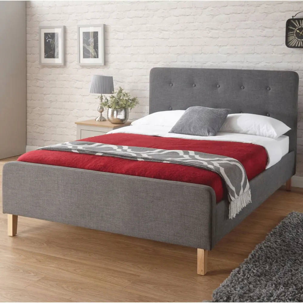 Ashbourne Double Bed Frame with Buttoned Headboard - Grey, Hopsack
