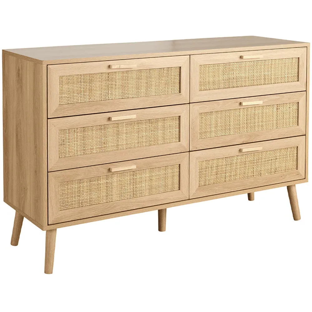 Astbury 6 Drawer Wide Chest of Drawers - Brown, Rattan