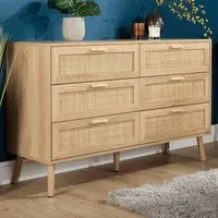 Astbury 6 Drawer Wide Chest of Drawers - Brown, Rattan