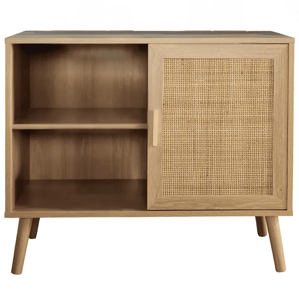 Astbury Single Door 2 Shelf Sideboard - Brown, Rattan