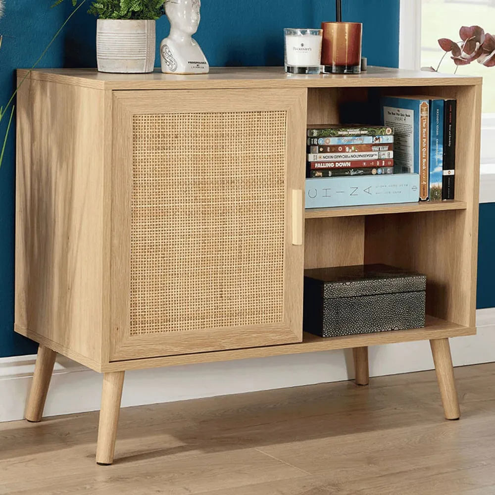 Astbury Single Door 2 Shelf Sideboard - Brown, Rattan image