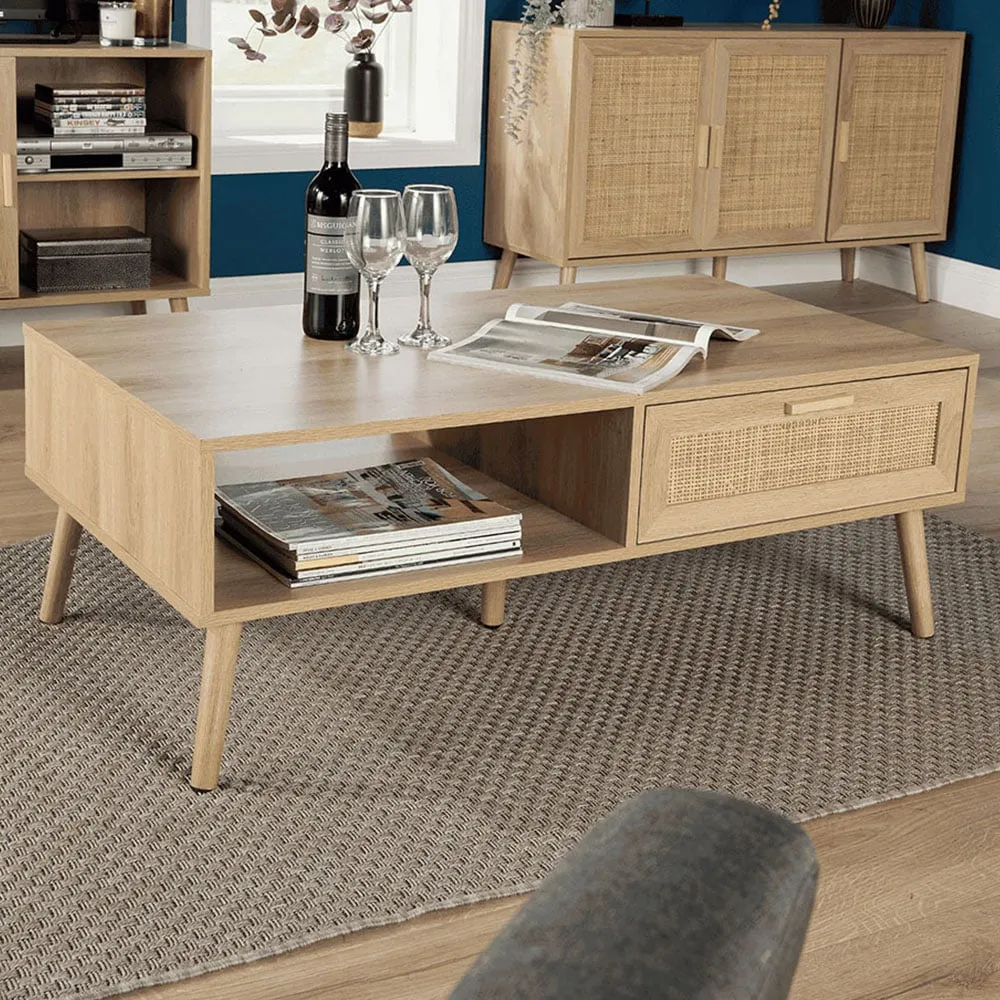 Astbury Single Drawer Coffee Table - Brown, Rattan image