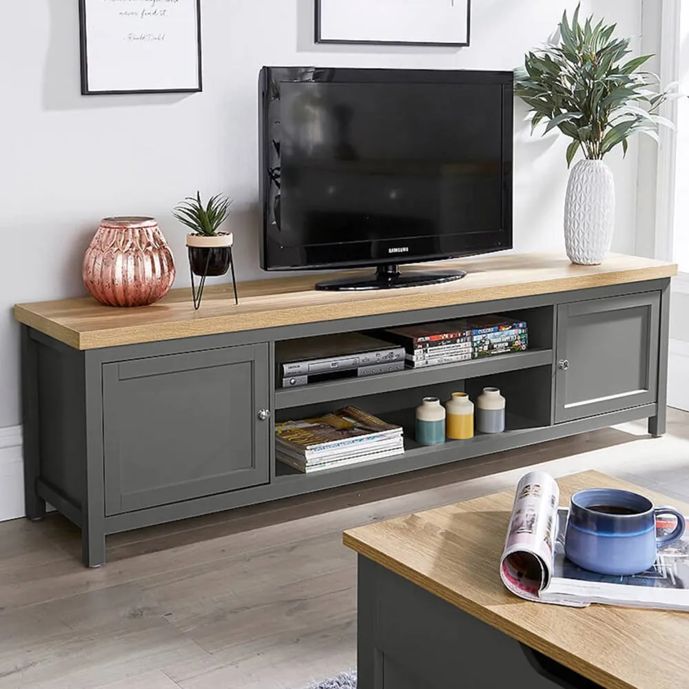 Avon 2 Door Large TV Unit - Graphite Grey, Oak