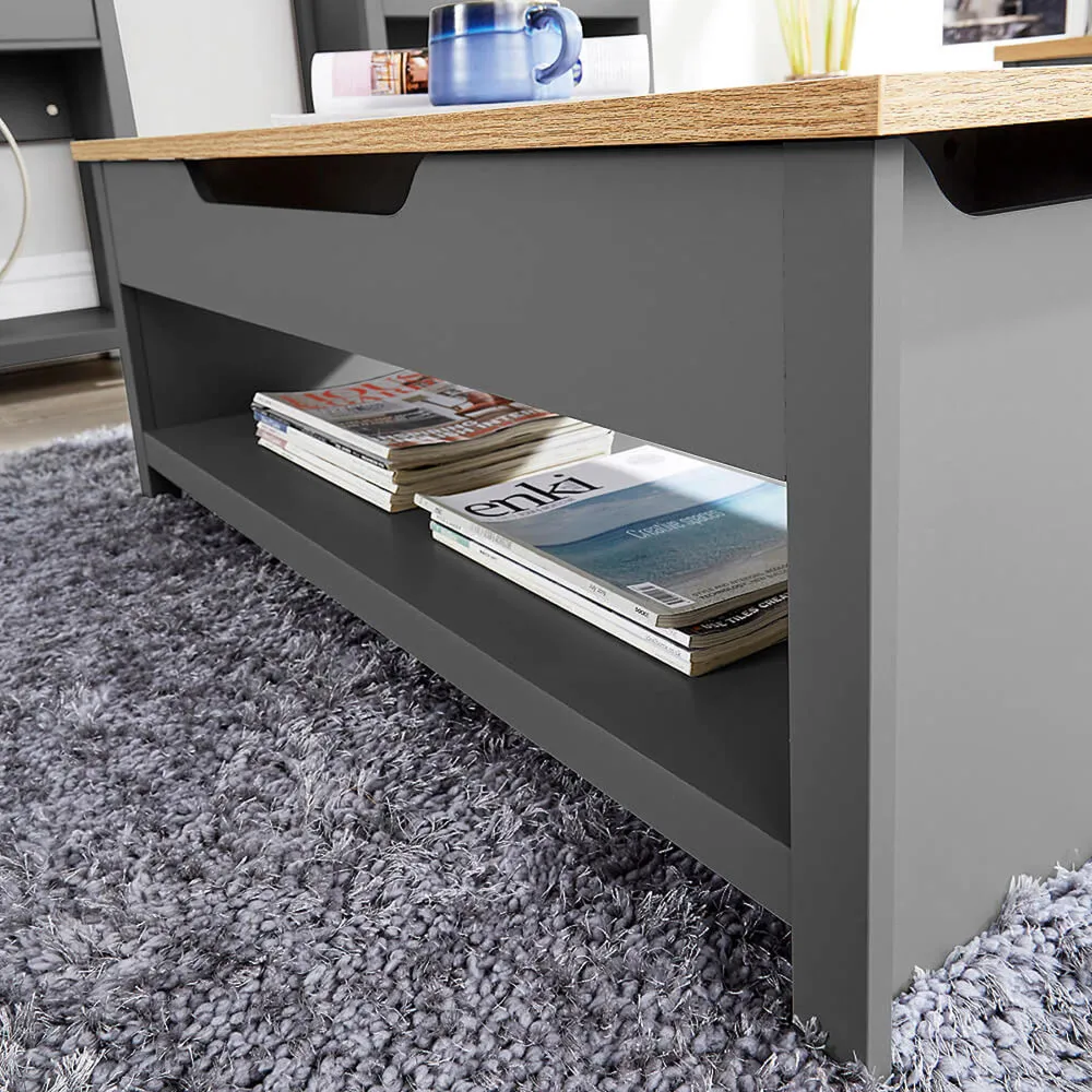 Avon 2 Shelf Lift Up Coffee Table - Graphite, Oak