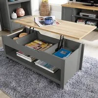 Avon 2 Shelf Lift Up Coffee Table - Graphite, Oak