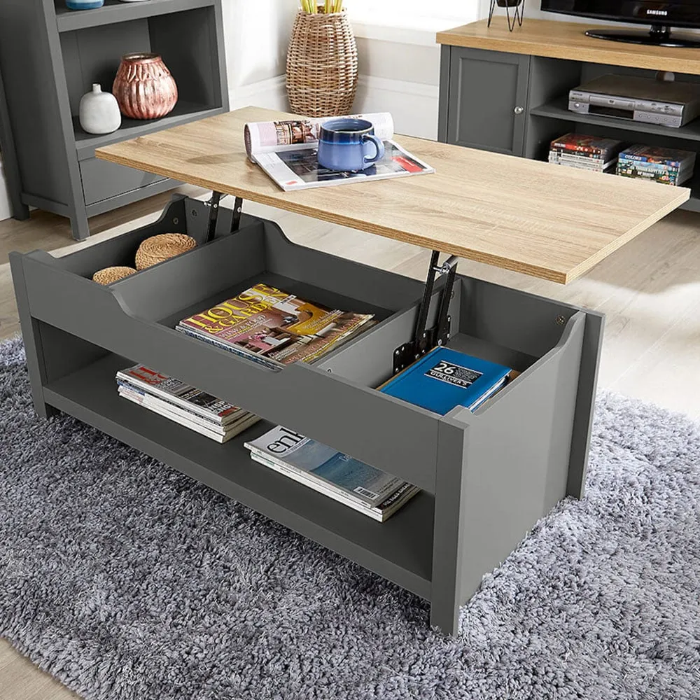 Avon 2 Shelf Lift Up Coffee Table - Graphite, Oak image