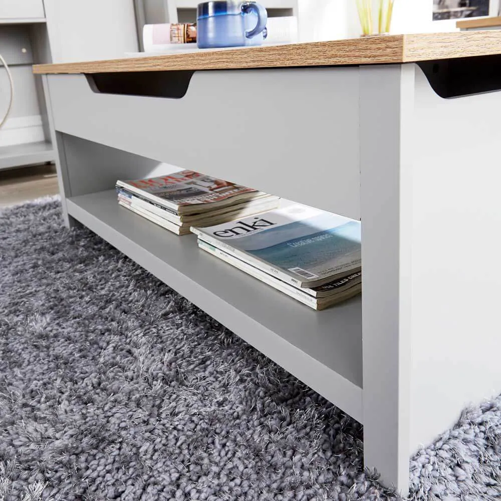 Avon 2 Shelf Lift Up Coffee Table - Grey, Oak