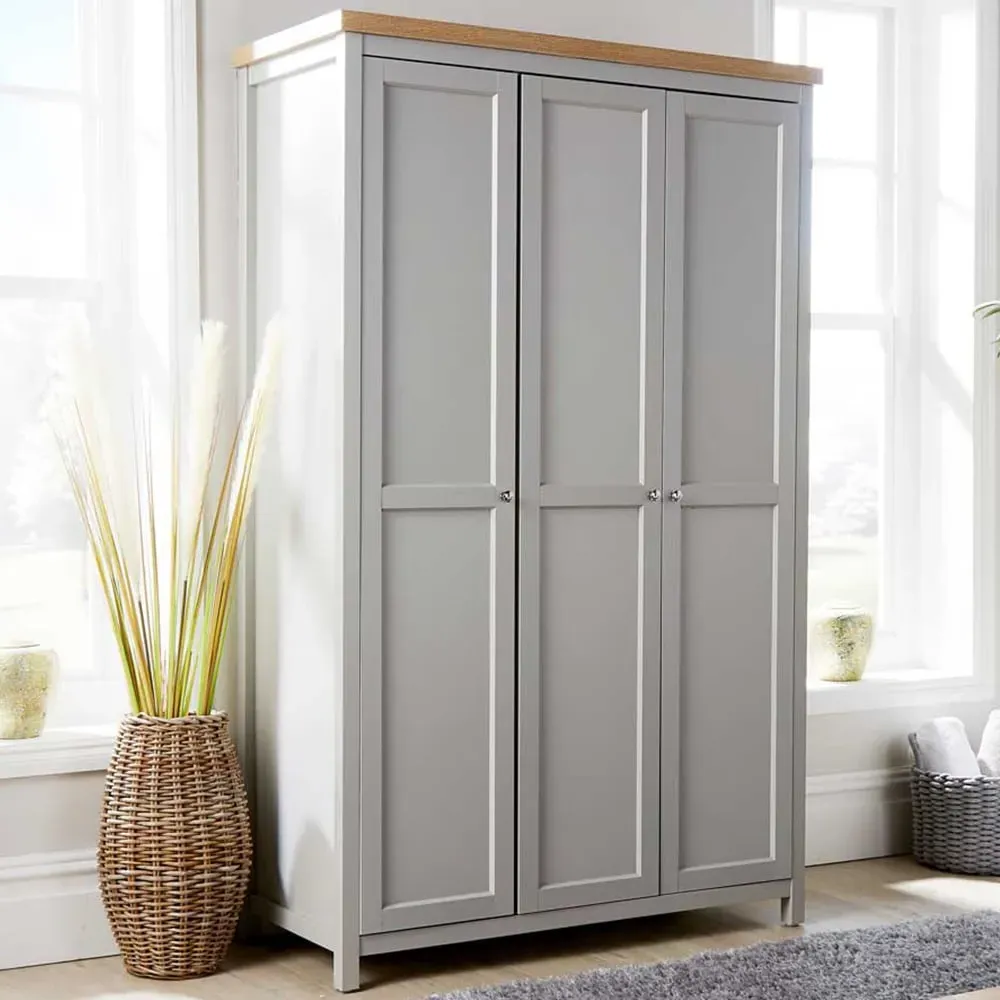 Avon 3 Door Wardrobe - Light Grey, Oak image