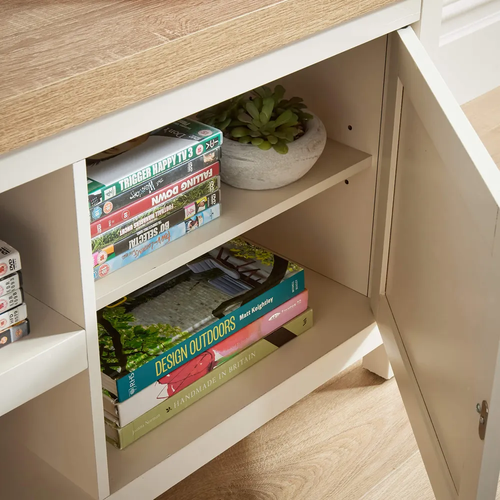 Avon Extra Large TV Stand with Cable Management - White, Oak