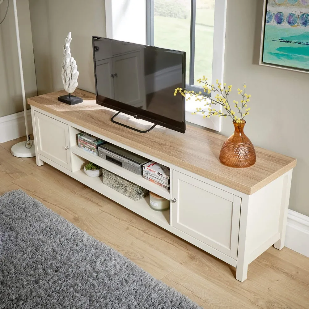 Avon Extra Large TV Stand with Cable Management - White, Oak