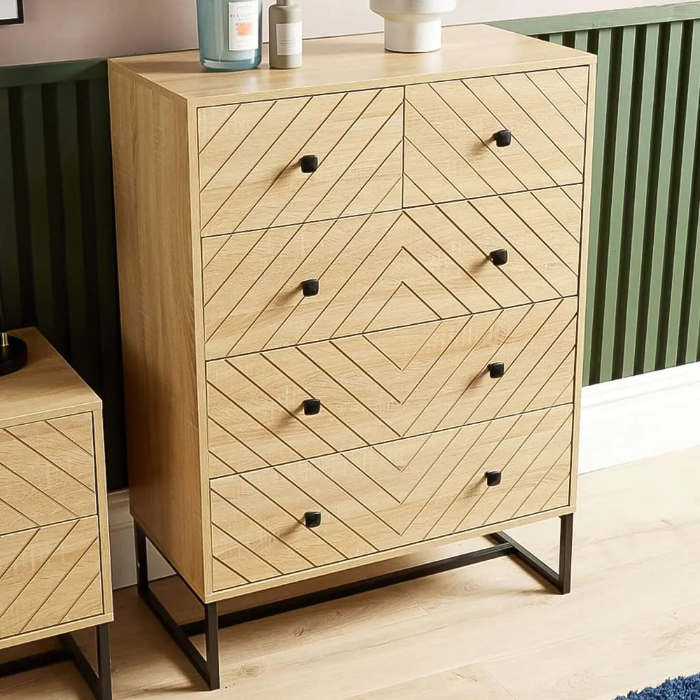 Aztec 5 Drawer Chest of Drawers - Brown