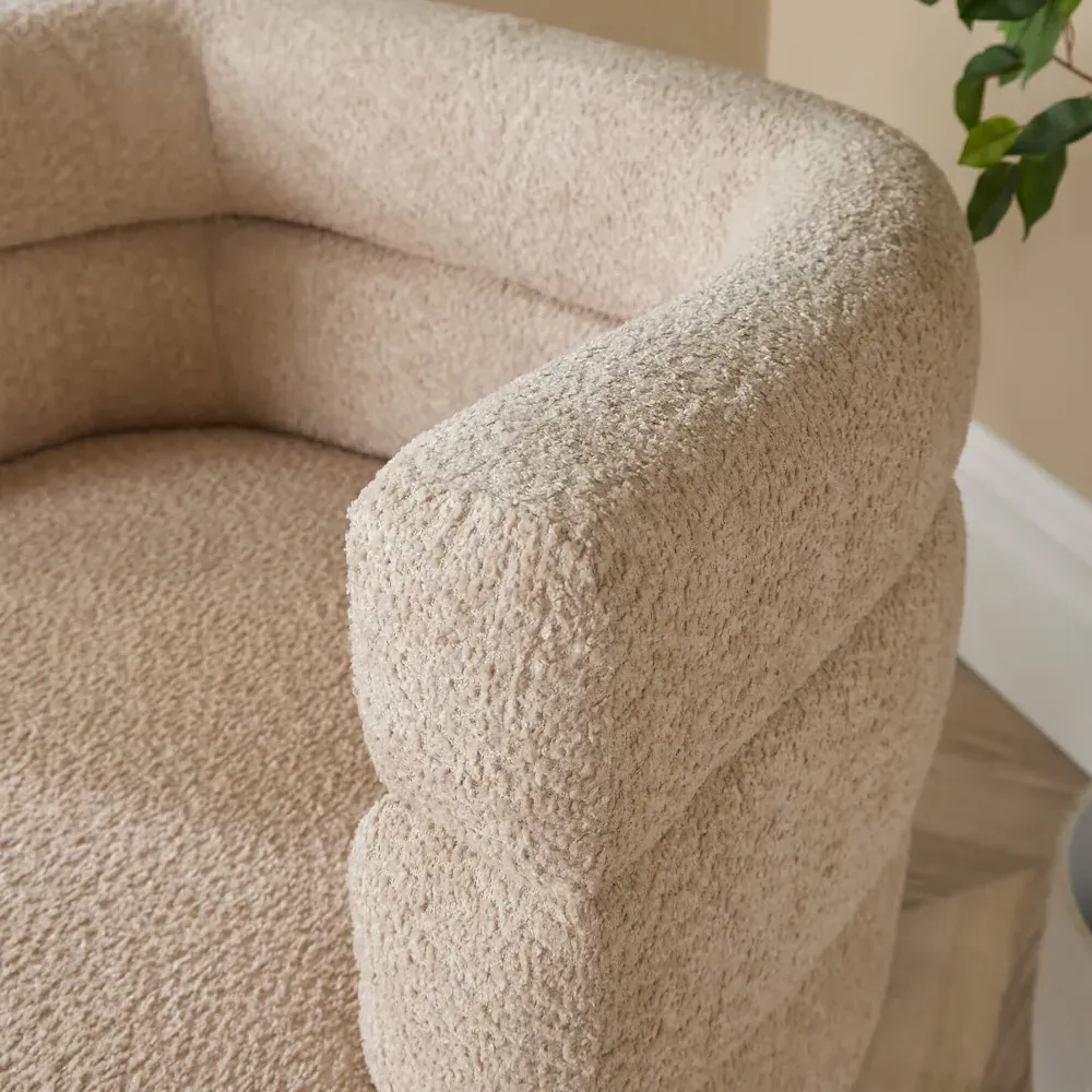 Barrel Accent Chair - Brown, Boucle