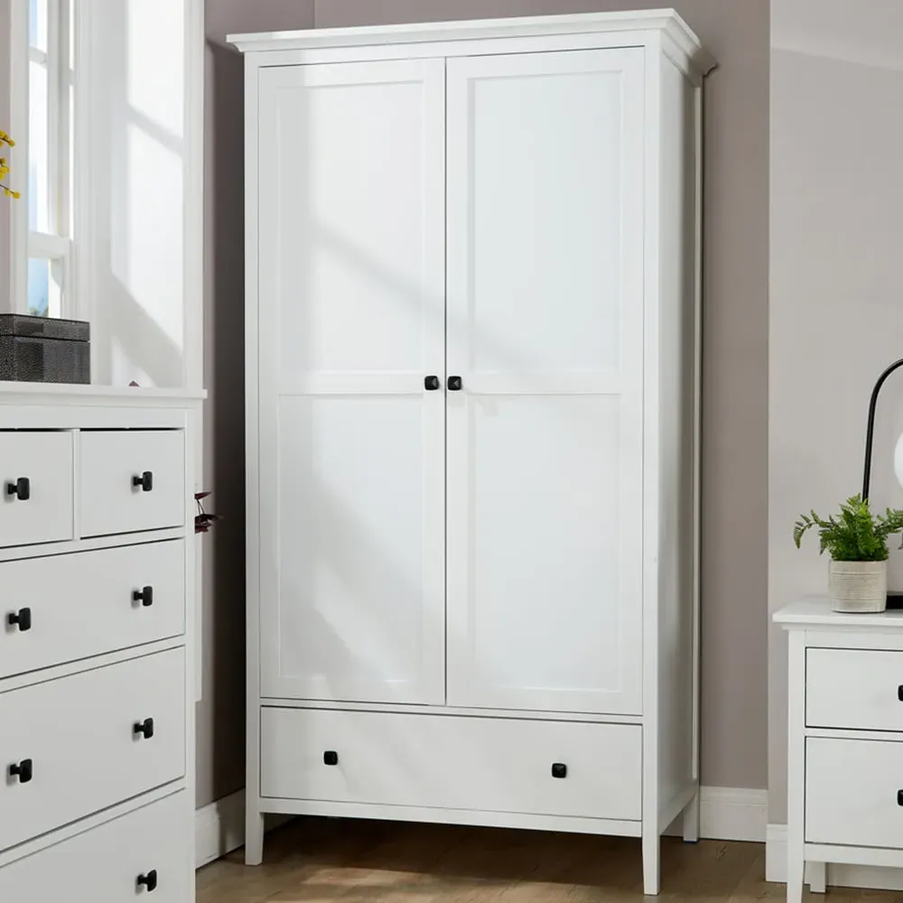 Belle Vue 2 Door Wardrobe with Drawer - White