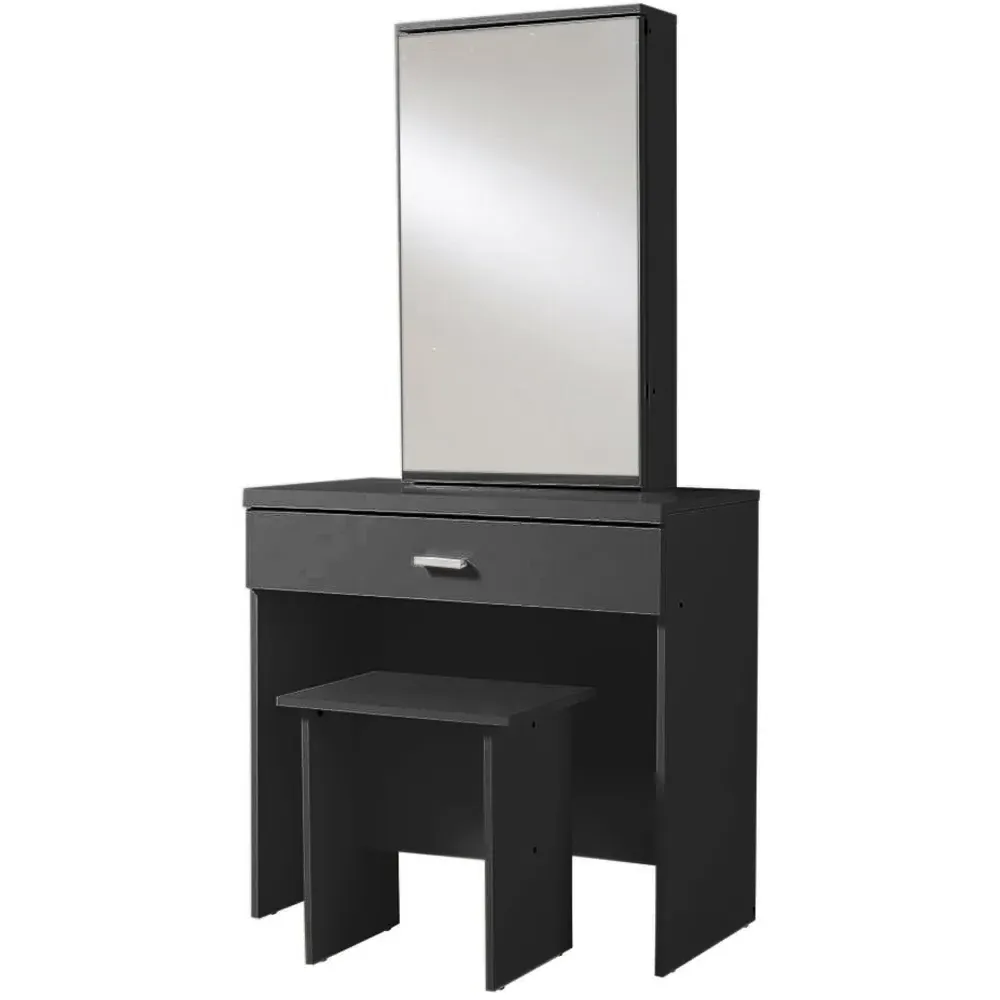 Berlin Single Drawer Dressing Table Set with Mirror - Black