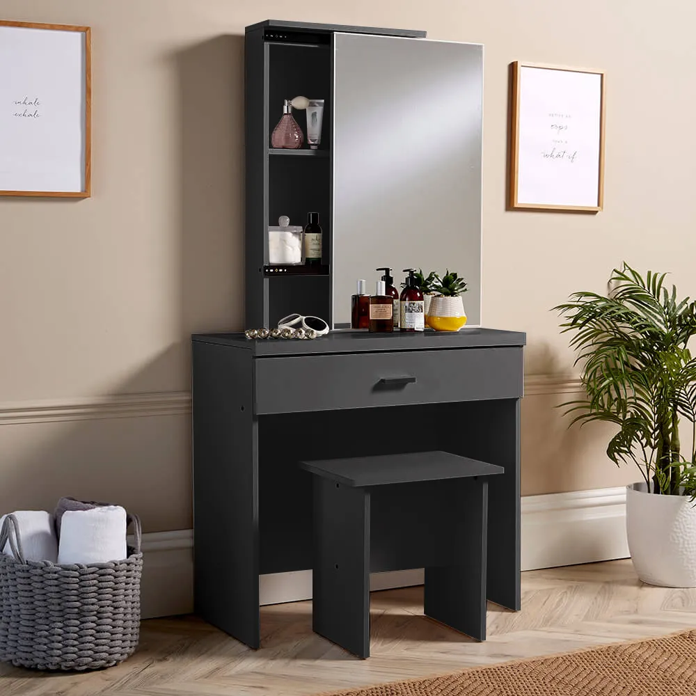 Berlin Single Drawer Dressing Table Set with Mirror - Black