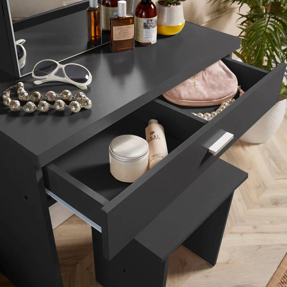 Berlin Single Drawer Dressing Table Set with Mirror - Black