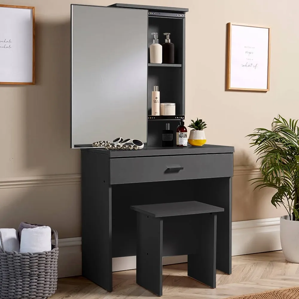 Berlin Single Drawer Dressing Table Set with Mirror - Black