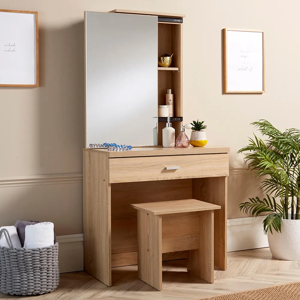 Berlin Single Drawer Dressing Table Set with Mirror - Oak