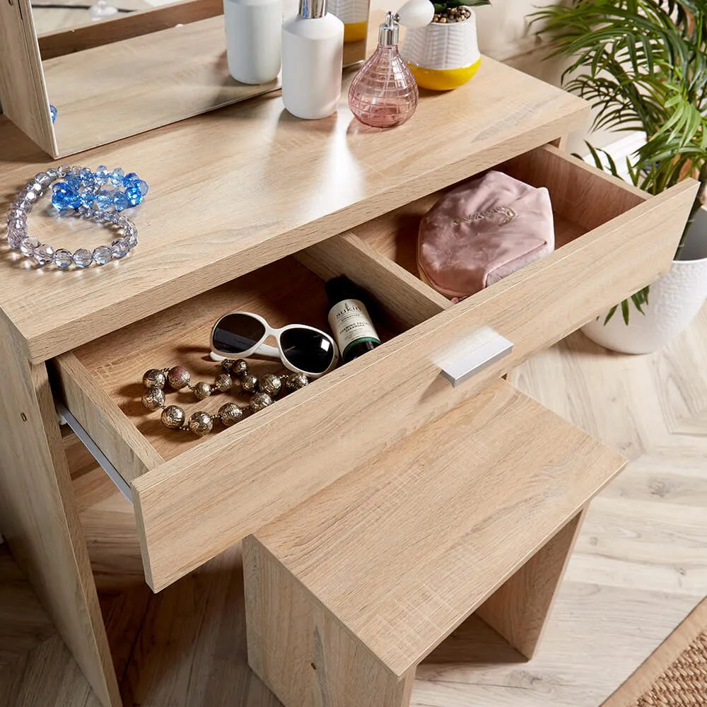 Berlin Single Drawer Dressing Table Set with Mirror - Oak