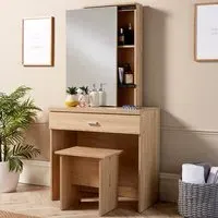 Berlin Single Drawer Dressing Table Set with Mirror - Oak