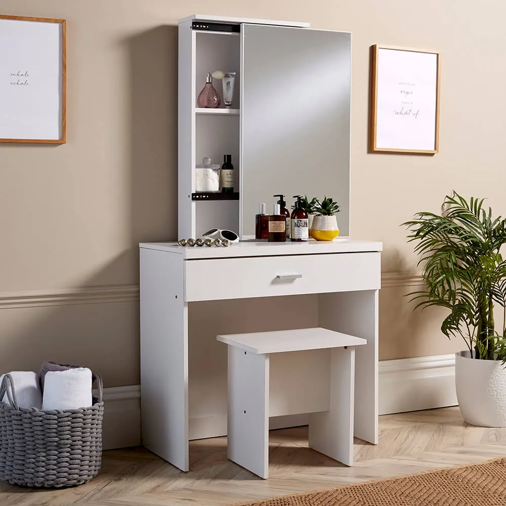 Berlin Single Drawer Dressing Table Set with Mirror - White