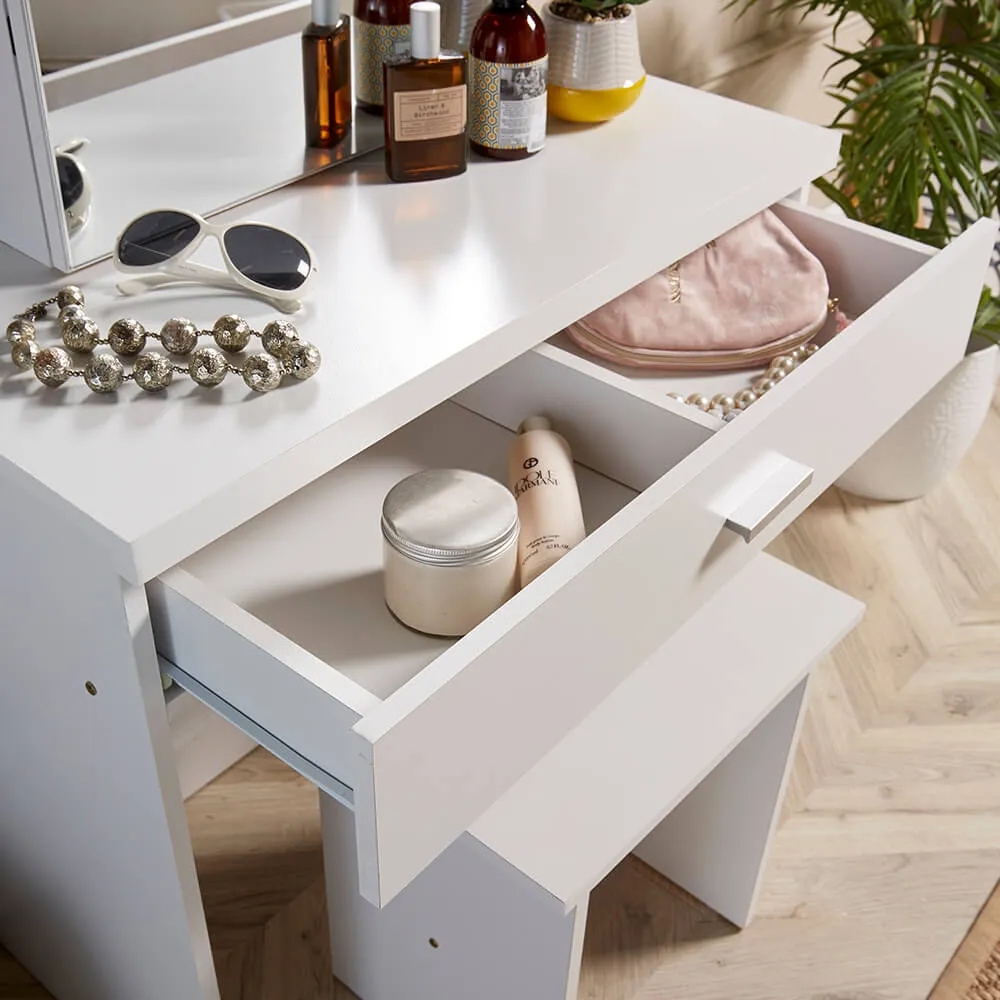 Berlin Single Drawer Dressing Table Set with Mirror - White