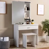 Berlin Single Drawer Dressing Table Set with Mirror - White