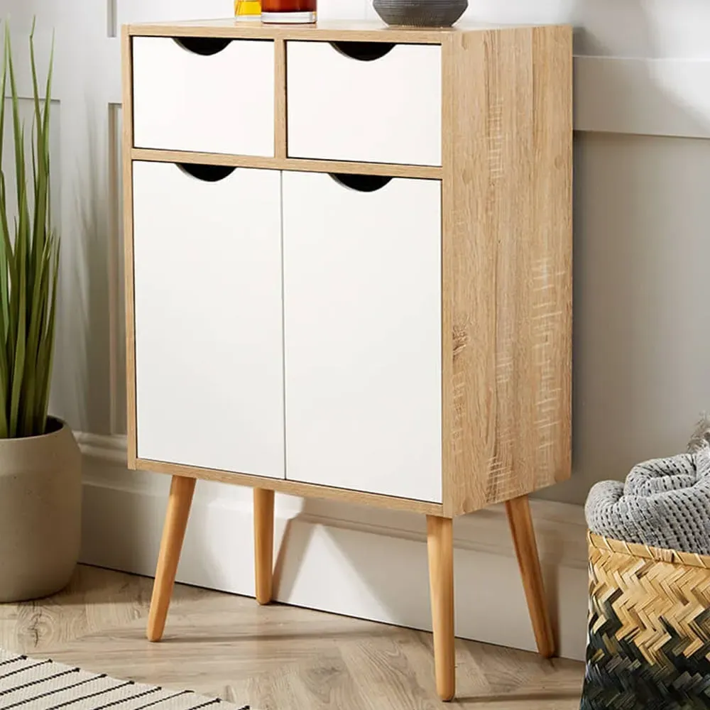 Boden 2 Door 2 Drawer Cupboard - White, Oak Effect image