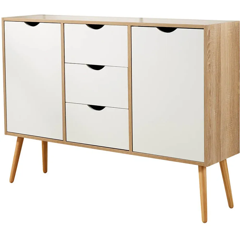 Boden 2 Door 3 Drawer Sideboard - White, Oak Effect