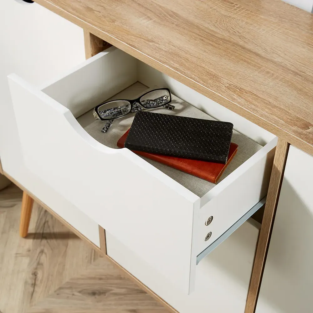 Boden 2 Door 3 Drawer Sideboard - White, Oak Effect