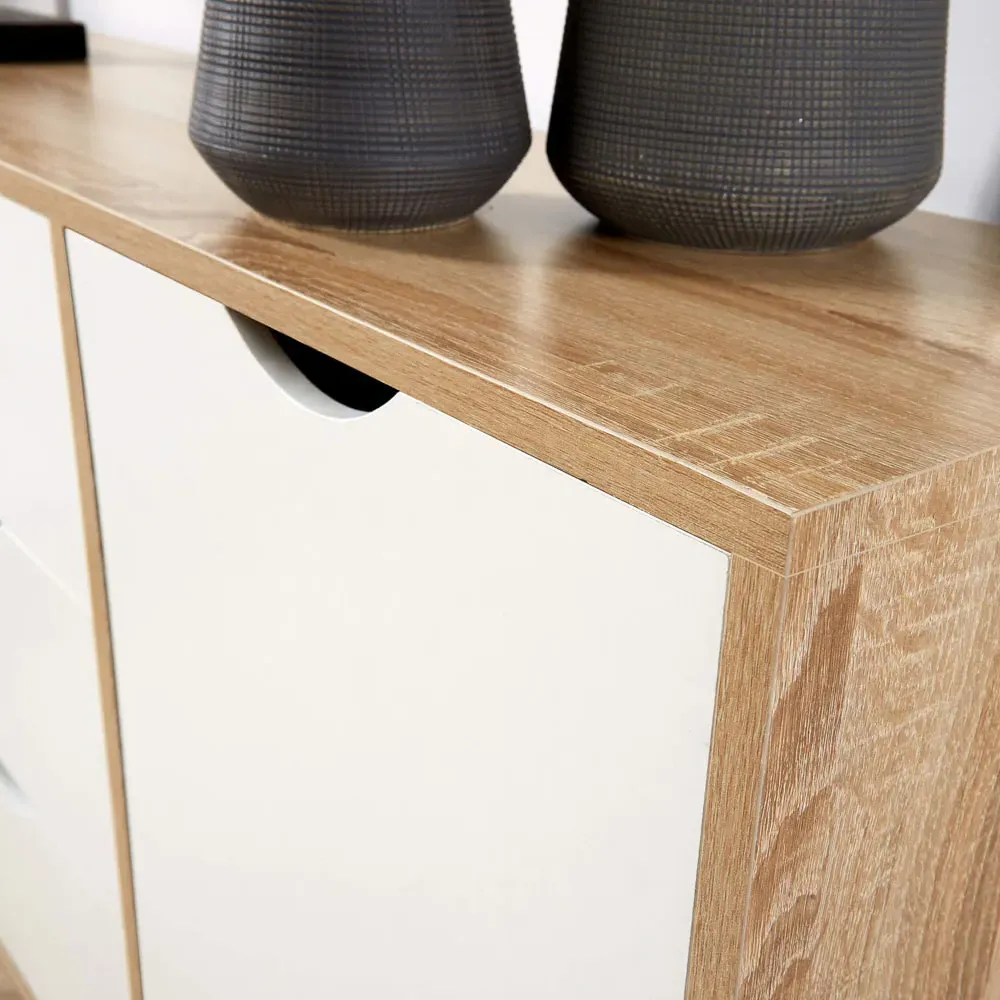 Boden 2 Door 3 Drawer Sideboard - White, Oak Effect