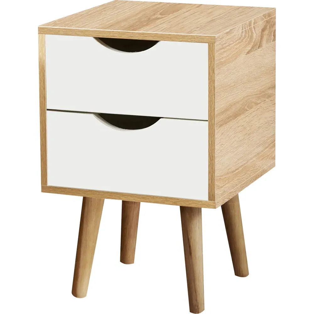 Boden 2 Drawer Bedside Table - White, Oak