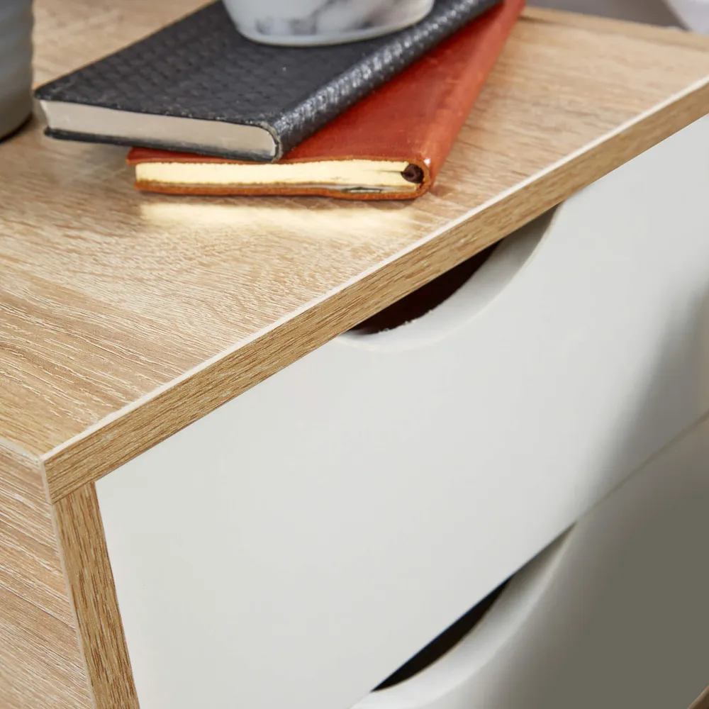 Boden 2 Drawer Bedside Table - White, Oak