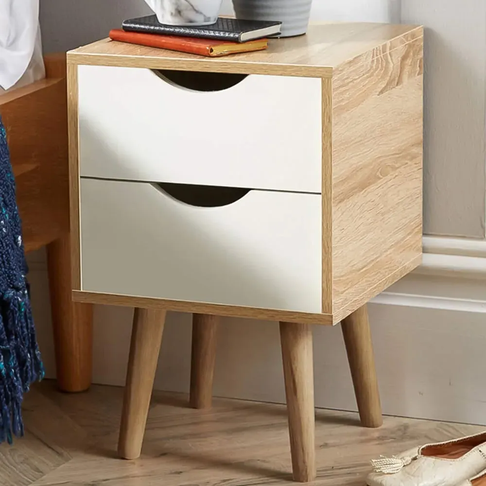 Boden 2 Drawer Bedside Table - White, Oak image