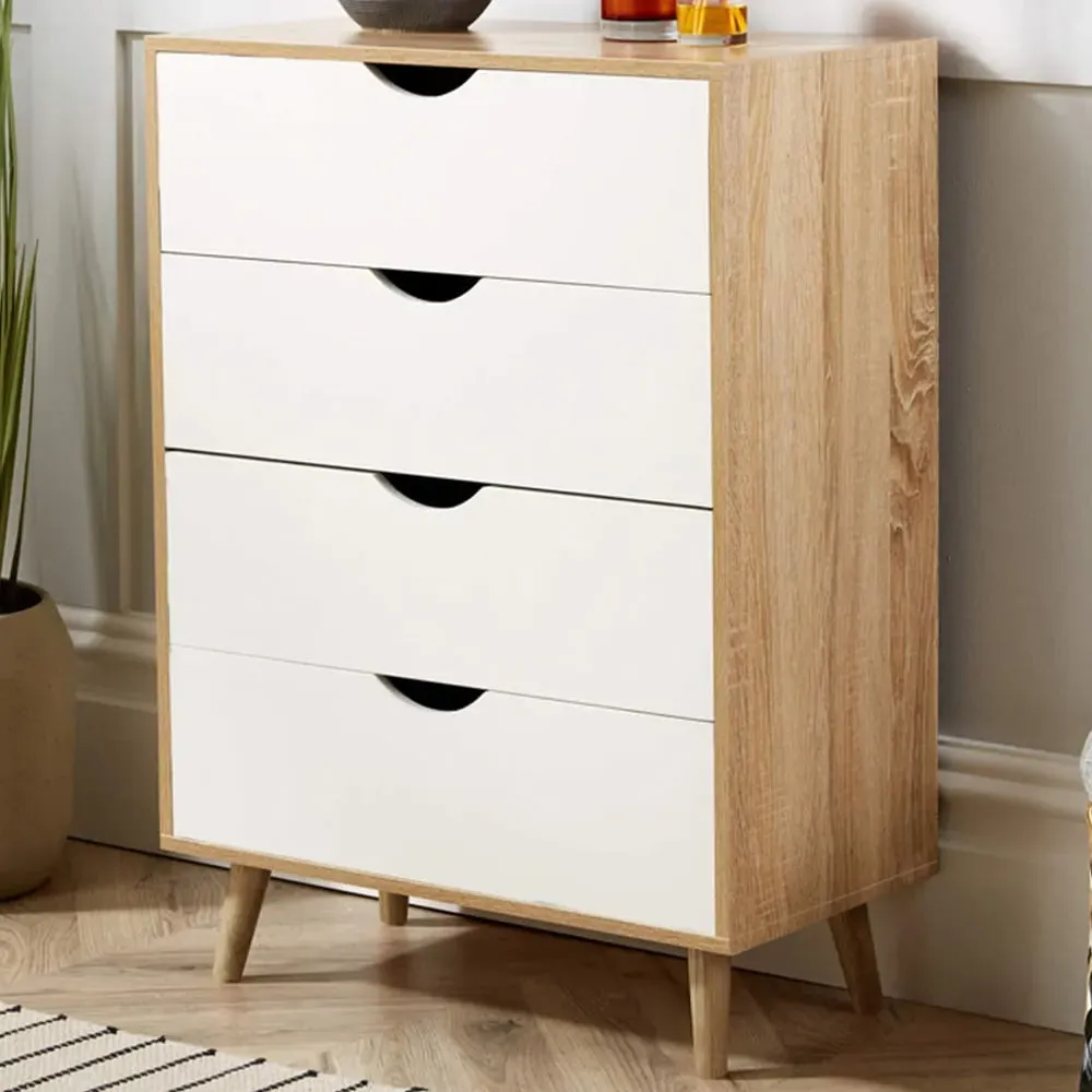 Boden 4 Drawer Wide Chest of Drawers - White, Oak image