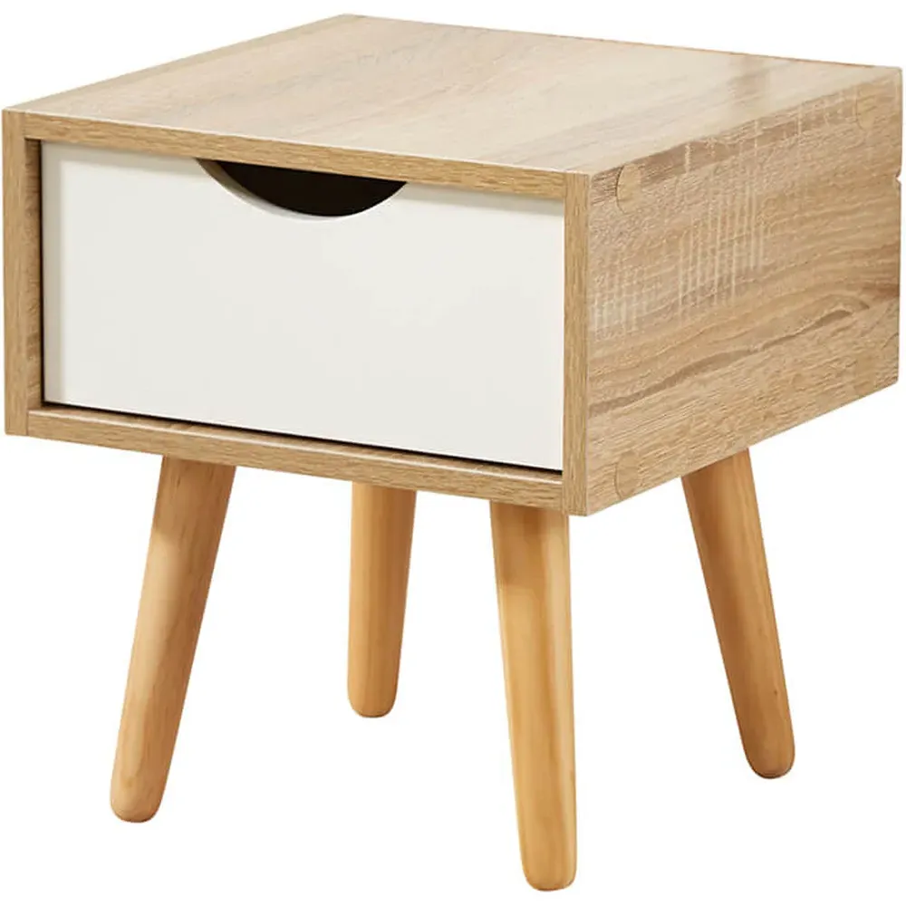 Boden Single Drawer Bedside Table - White, Oak