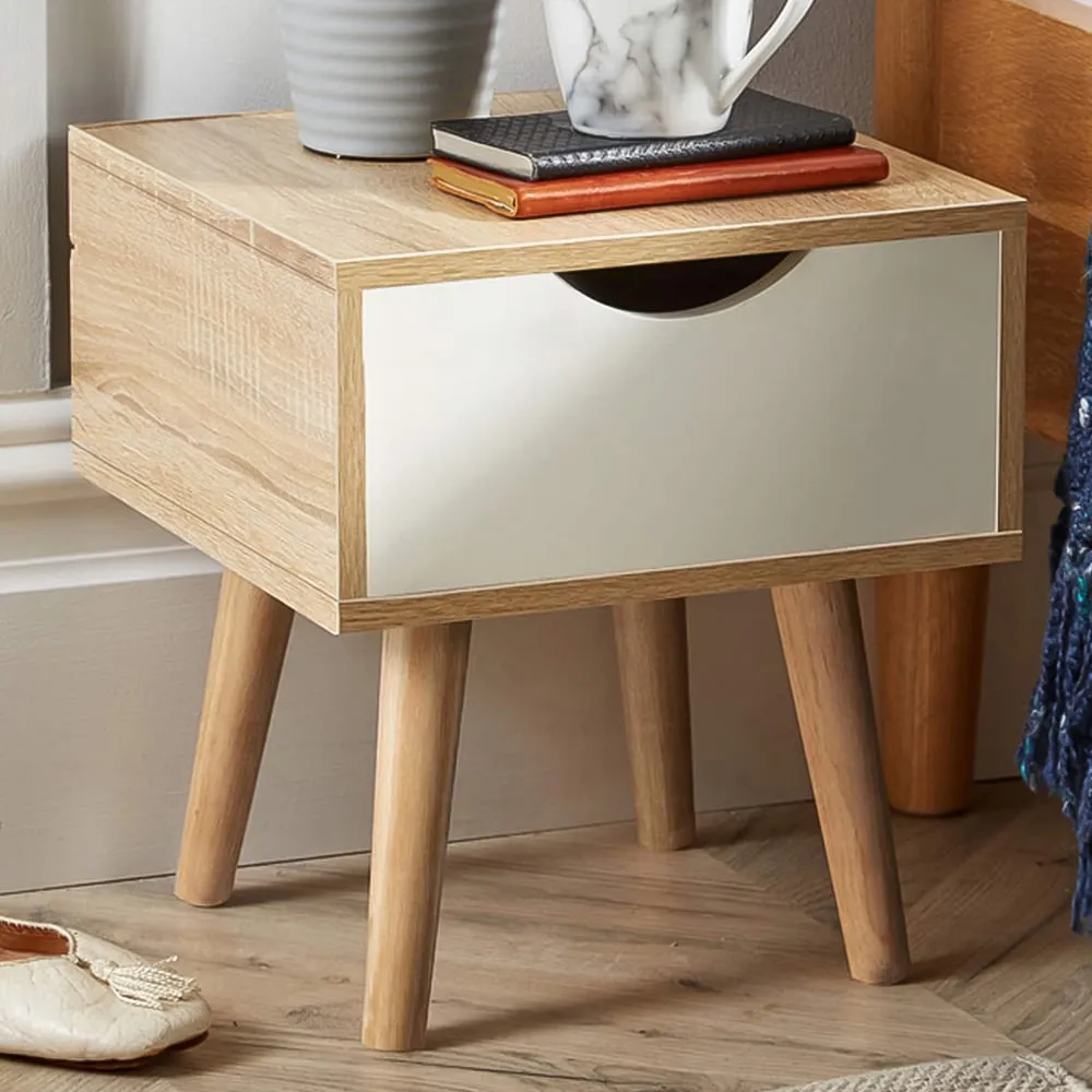 Boden Single Drawer Bedside Table - White, Oak image