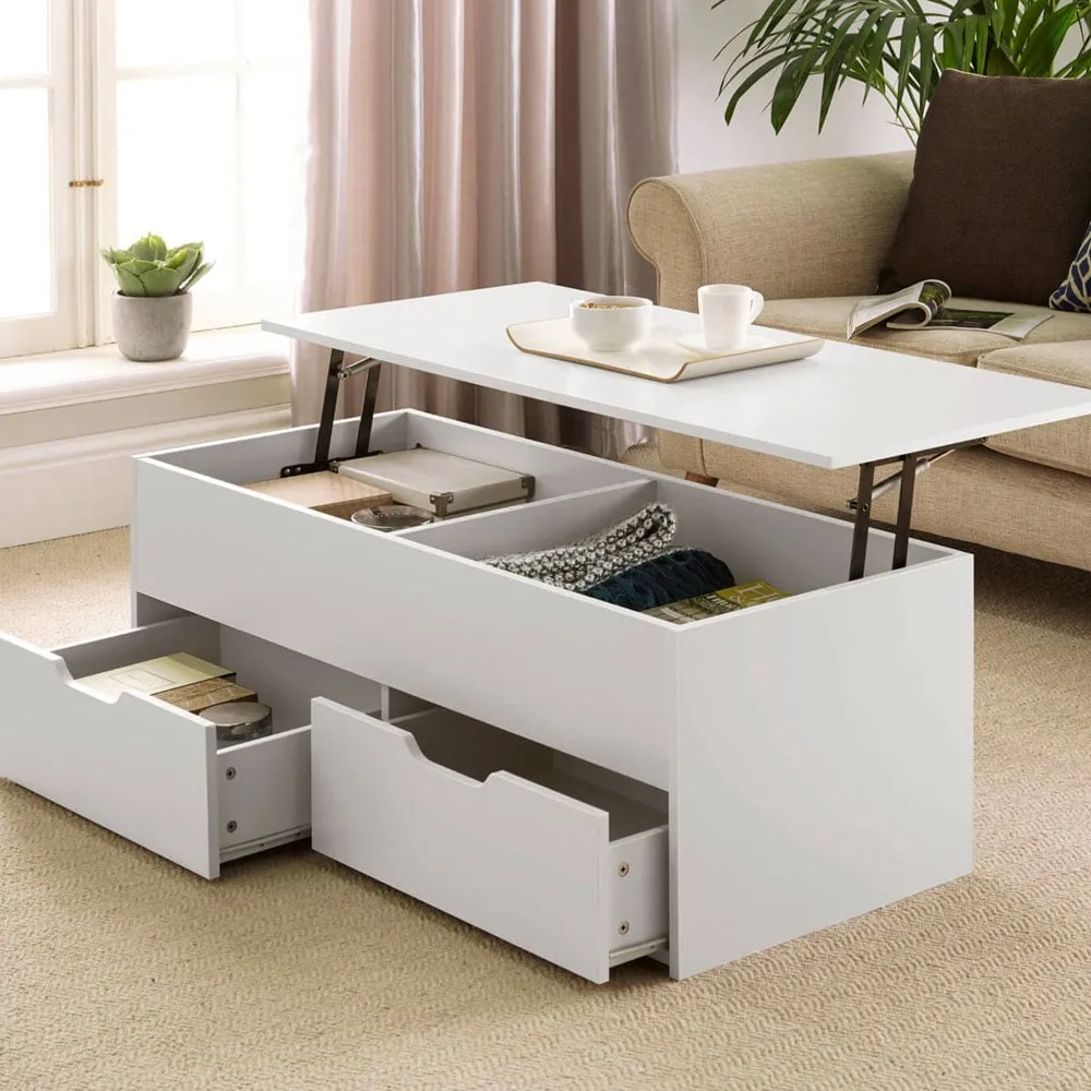Bruges 2 Drawer Lift Up Coffee Table - White