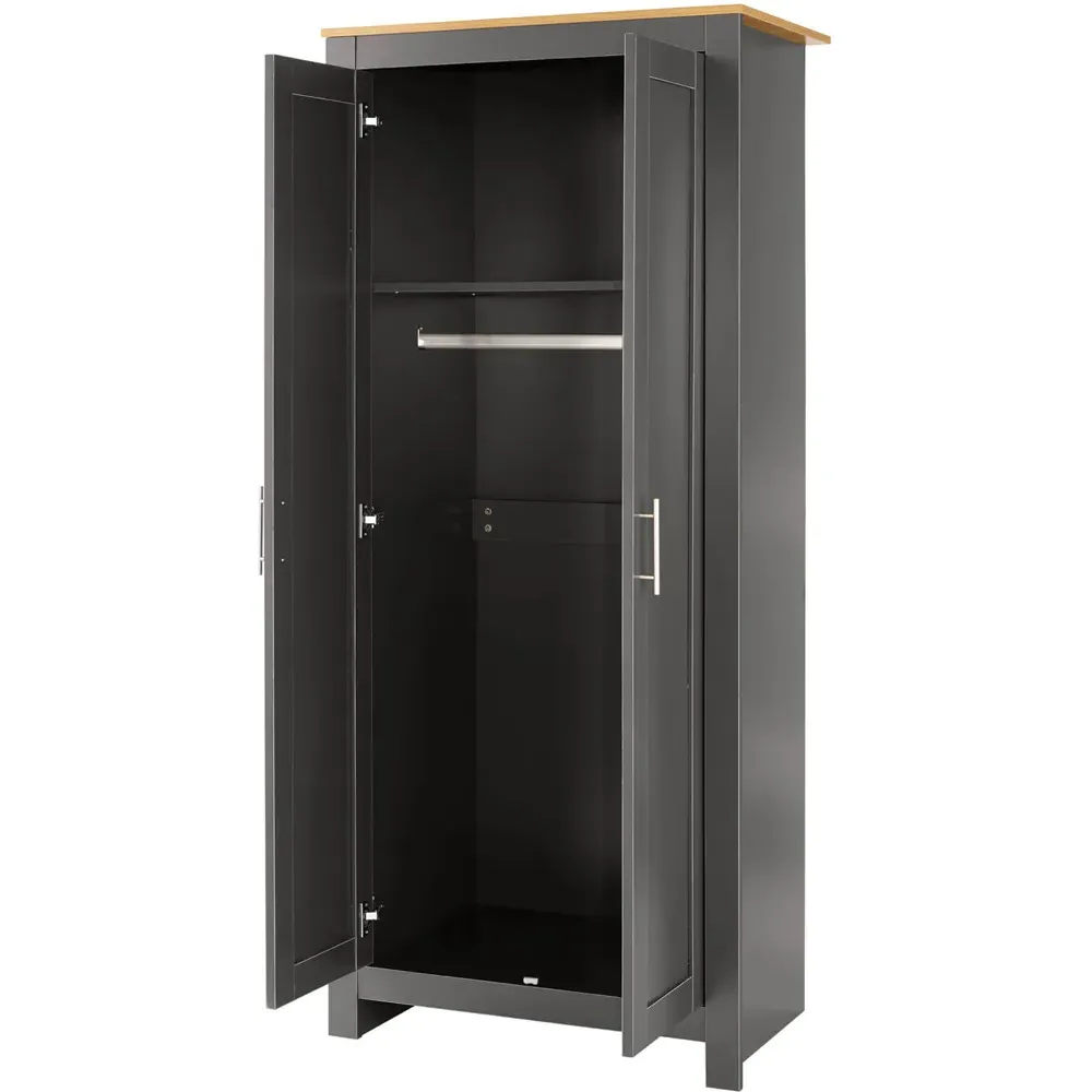 Camden 2 Door Wardrobe with Storage - Graphite Grey, Oak