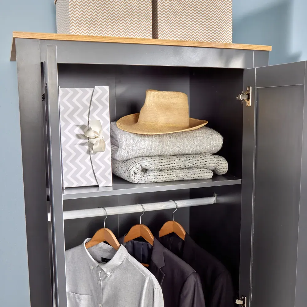 Camden 2 Door Wardrobe with Storage - Graphite Grey, Oak