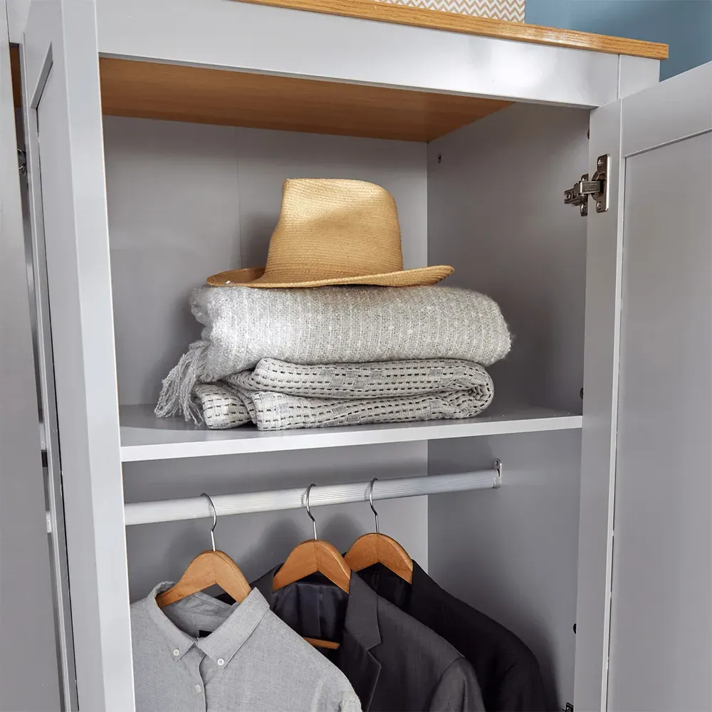 Camden 2 Door Wardrobe with Storage - Grey, Oak