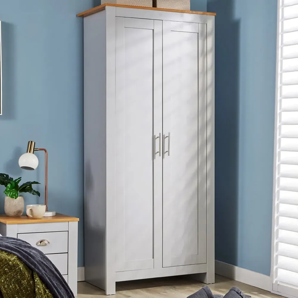 Camden 2 Door Wardrobe with Storage - Grey, Oak