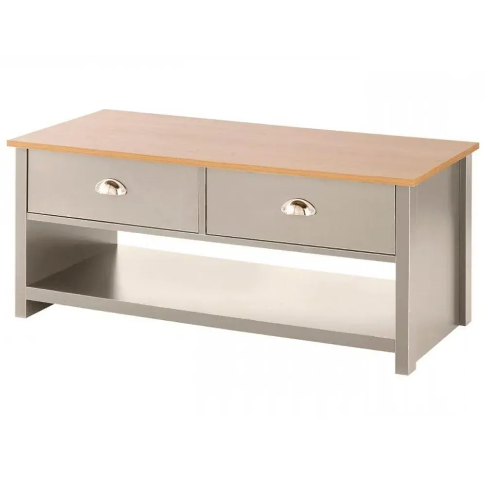 Camden 2 Drawer Coffee Table with Storage - Grey, Oak