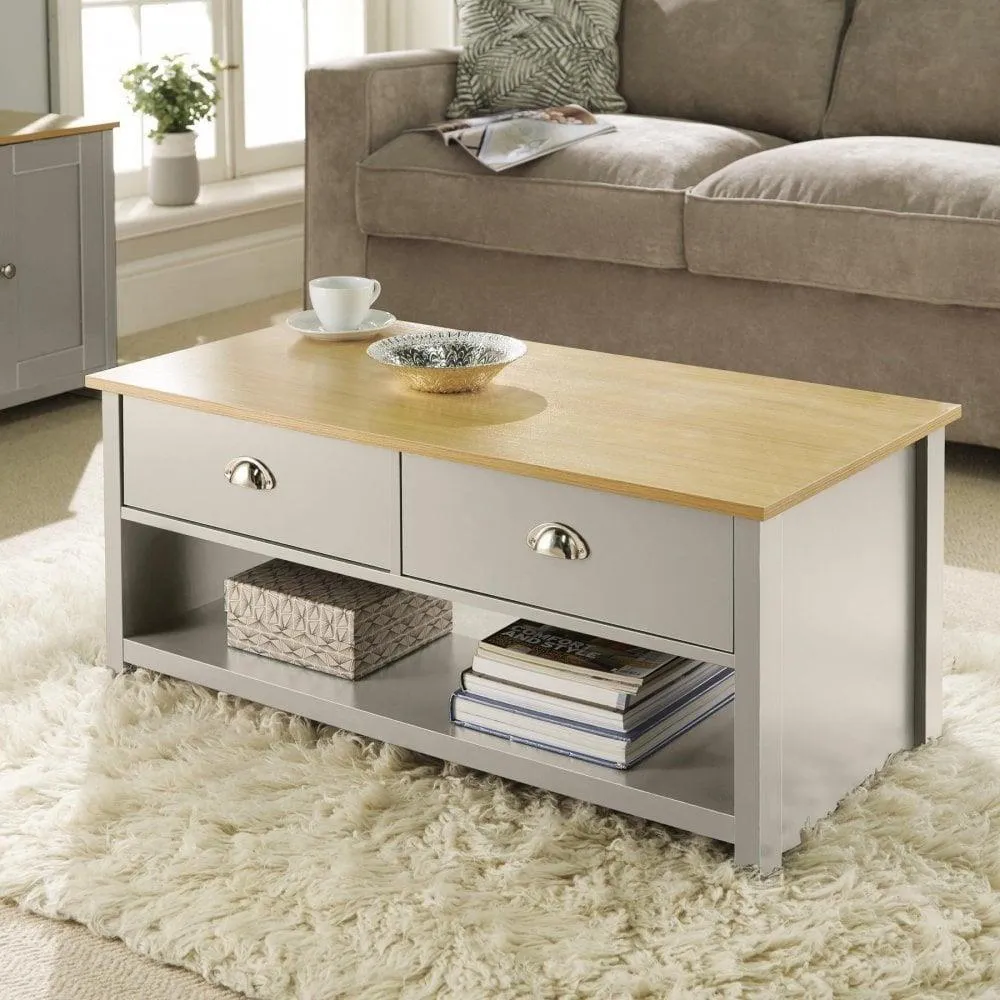 Camden 2 Drawer Coffee Table with Storage - Grey, Oak