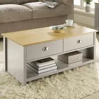 Camden 2 Drawer Coffee Table with Storage - Grey, Oak