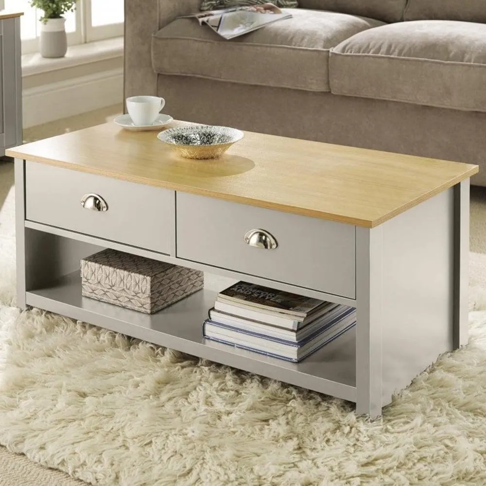 Camden 2 Drawer Coffee Table with Storage - Grey, Oak