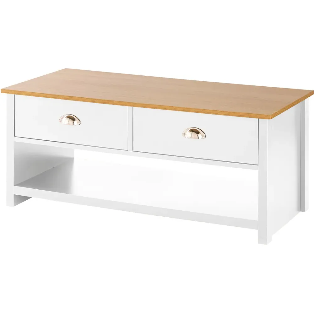 Camden 2 Drawer Coffee Table with Storage - White, Oak