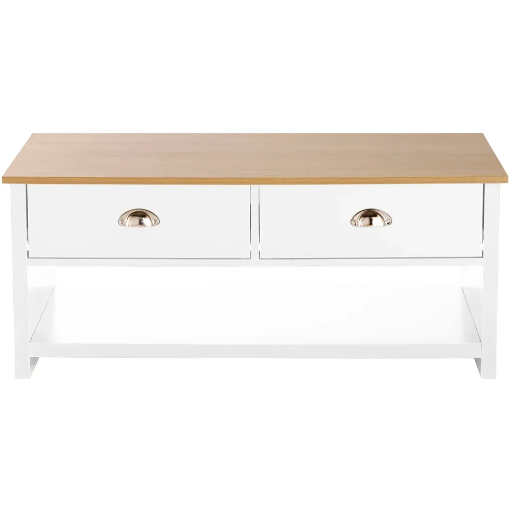 Camden 2 Drawer Coffee Table with Storage - White, Oak