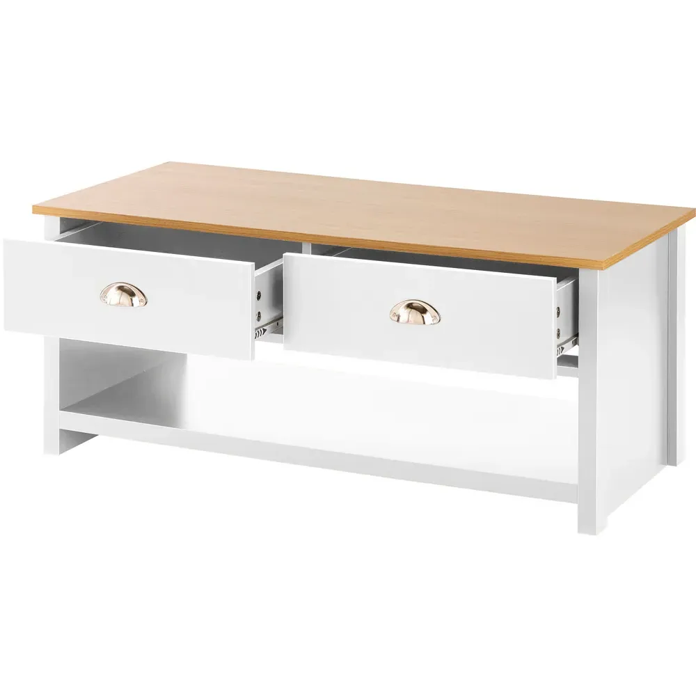 Camden 2 Drawer Coffee Table with Storage - White, Oak