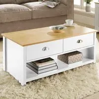 Camden 2 Drawer Coffee Table with Storage - White, Oak